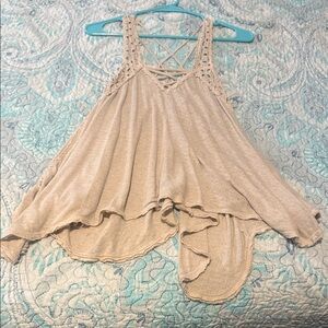 Free People Cream Lace Detail Tank Top
